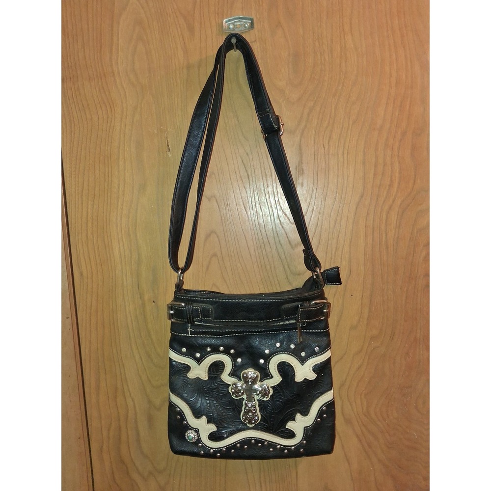 Women's Black Crossbody Bag with Western Embellishments